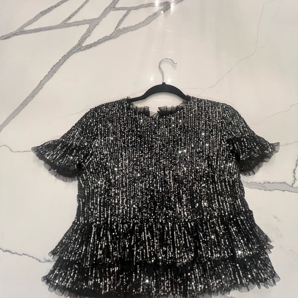 Endless Rose Black and Silver Sequin Blouse